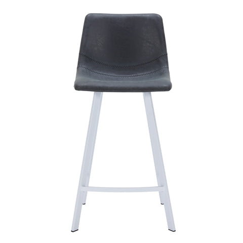 Elland Modern Upholstered Leather Bar Stool With Black/White Iron Legs & Footrest