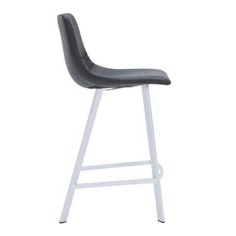 Elland Modern Upholstered Leather Bar Stool With Black/White Iron Legs & Footrest