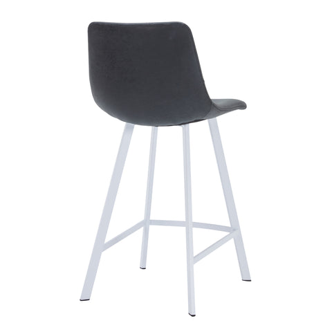 Elland Modern Upholstered Leather Bar Stool With Black/White Iron Legs & Footrest