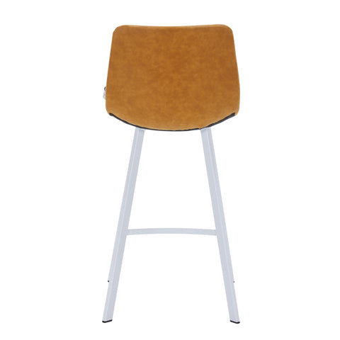 Elland Modern Upholstered Leather Bar Stool With Black/White Iron Legs & Footrest