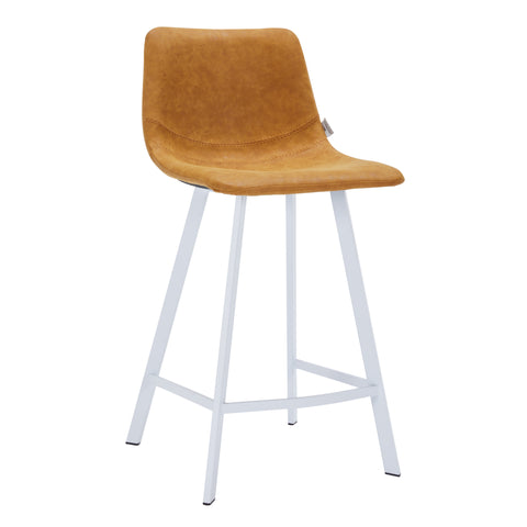 Elland Modern Upholstered Leather Bar Stool With Black/White Iron Legs & Footrest