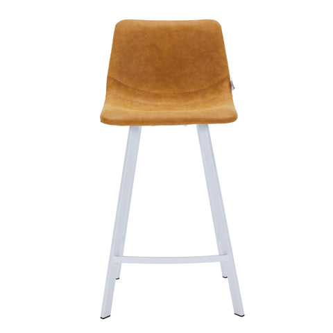 Elland Modern Upholstered Leather Bar Stool With Black/White Iron Legs & Footrest