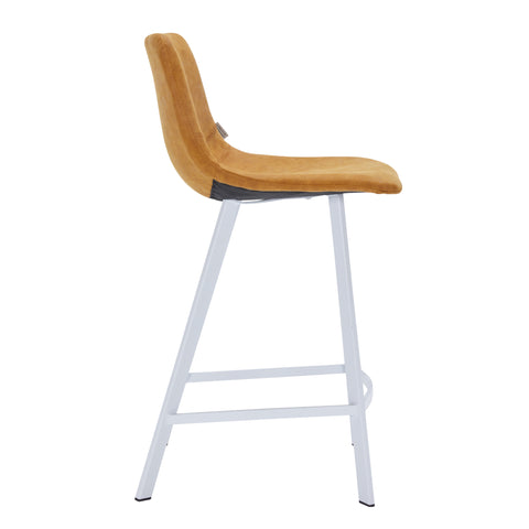 Elland Modern Upholstered Leather Bar Stool With Black/White Iron Legs & Footrest