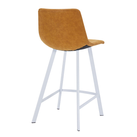 Elland Modern Upholstered Leather Bar Stool With Black/White Iron Legs & Footrest