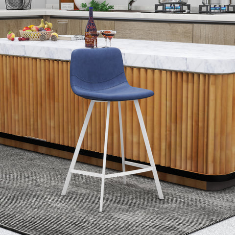 Elland Modern Upholstered Leather Bar Stool With Black/White Iron Legs & Footrest