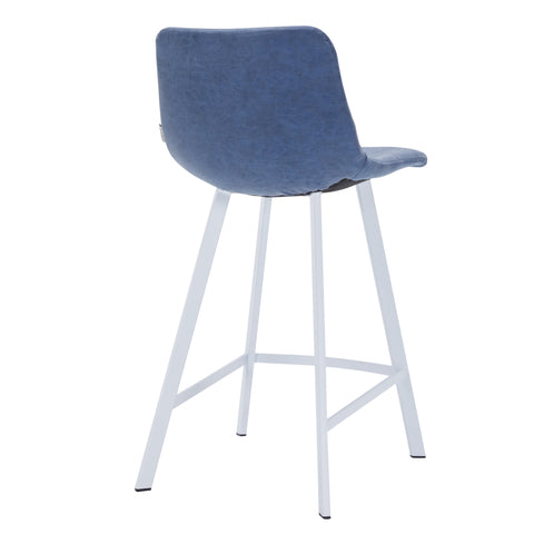 Elland Modern Upholstered Leather Bar Stool With Black/White Iron Legs & Footrest