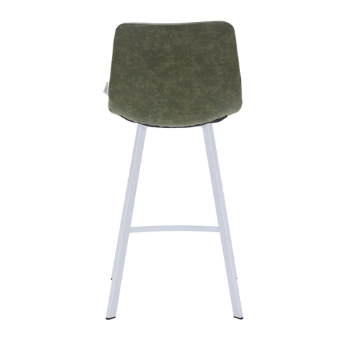 Elland Modern Upholstered Leather Bar Stool With Black/White Iron Legs & Footrest