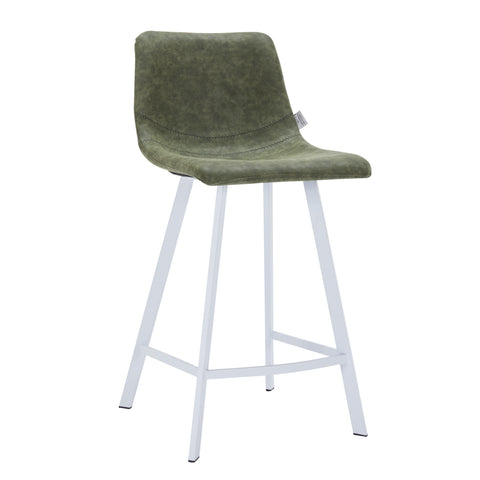 Elland Modern Upholstered Leather Bar Stool With Black/White Iron Legs & Footrest