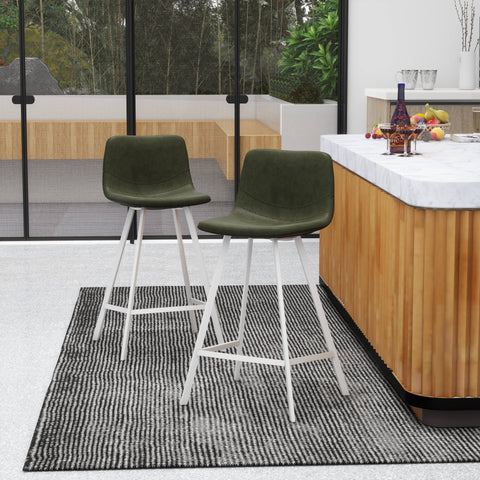 Elland Modern Upholstered Leather Bar Stool With Black/White Iron Legs & Footrest