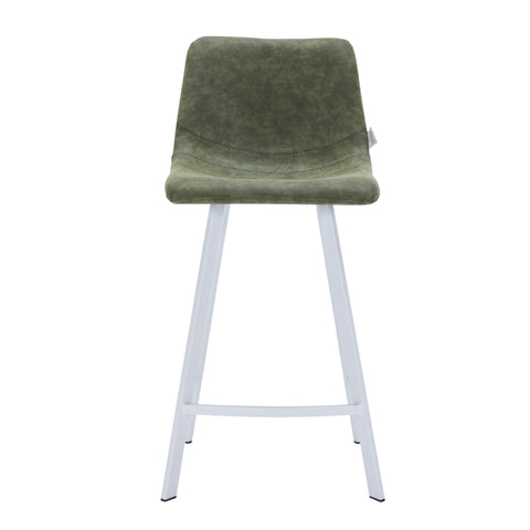 Elland Modern Upholstered Leather Bar Stool With Black/White Iron Legs & Footrest