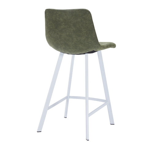 Elland Modern Upholstered Leather Bar Stool With Black/White Iron Legs & Footrest