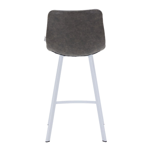 Elland Modern Upholstered Leather Bar Stool With Black/White Iron Legs & Footrest