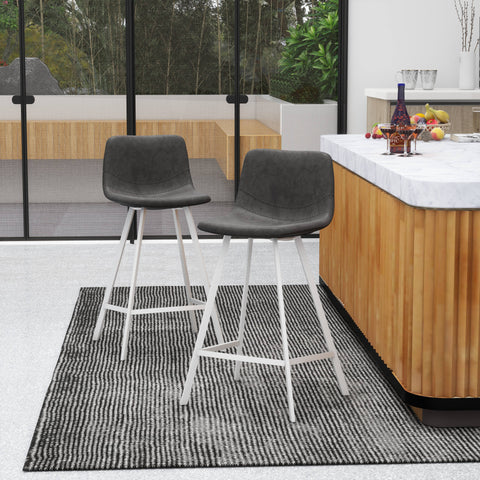 Elland Modern Upholstered Leather Bar Stool With Black/White Iron Legs & Footrest