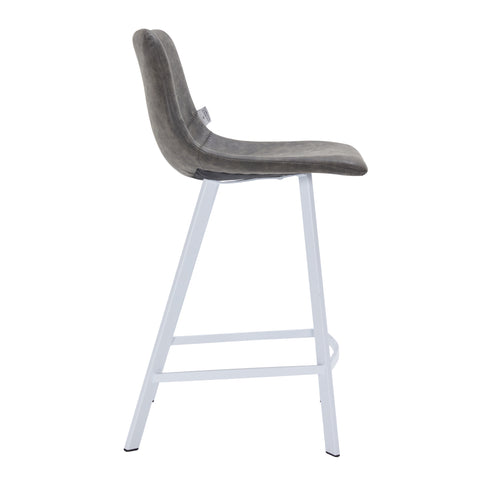 Elland Modern Upholstered Leather Bar Stool With Black/White Iron Legs & Footrest