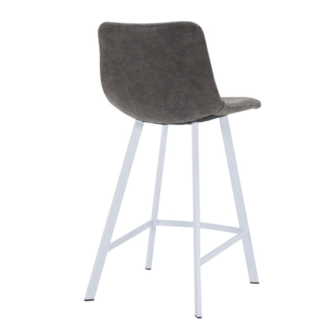 Elland Modern Upholstered Leather Bar Stool With Black/White Iron Legs & Footrest