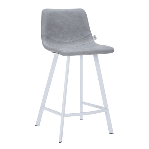 Elland Modern Upholstered Leather Bar Stool With Black/White Iron Legs & Footrest