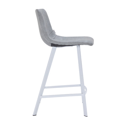 Elland Modern Upholstered Leather Bar Stool With Black/White Iron Legs & Footrest