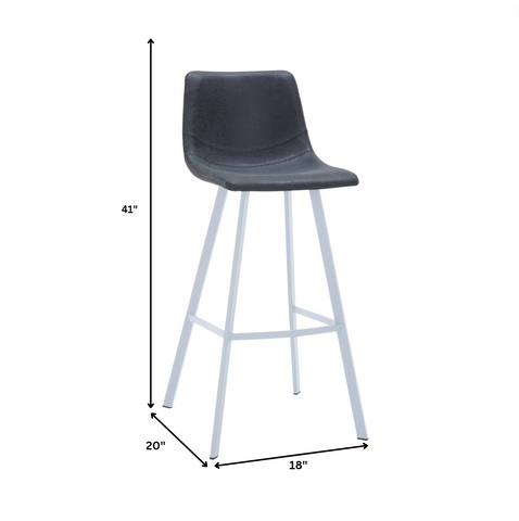 Elland Modern Upholstered Leather Bar Stool With Black/White Iron Legs & Footrest