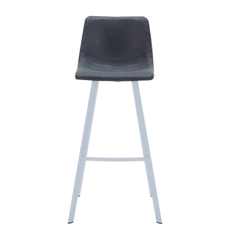 Elland Modern Upholstered Leather Bar Stool With Black/White Iron Legs & Footrest