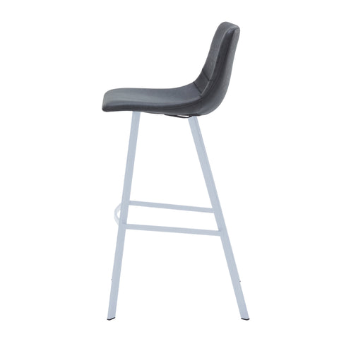 Elland Modern Upholstered Leather Bar Stool With Black/White Iron Legs & Footrest