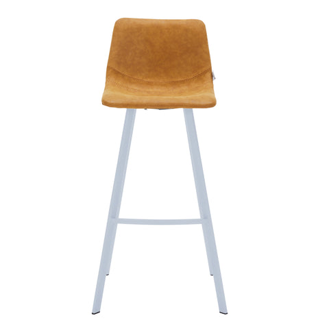 Elland Modern Upholstered Leather Bar Stool With Black/White Iron Legs & Footrest