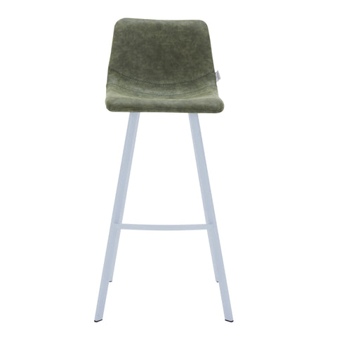 Elland Modern Upholstered Leather Bar Stool With Black/White Iron Legs & Footrest