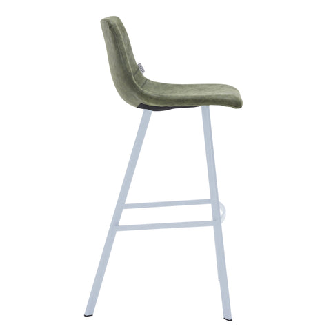 Elland Modern Upholstered Leather Bar Stool With Black/White Iron Legs & Footrest