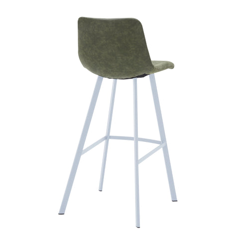 Elland Modern Upholstered Leather Bar Stool With Black/White Iron Legs & Footrest