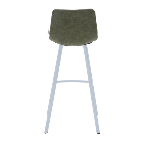 Elland Modern Upholstered Leather Bar Stool With Black/White Iron Legs & Footrest