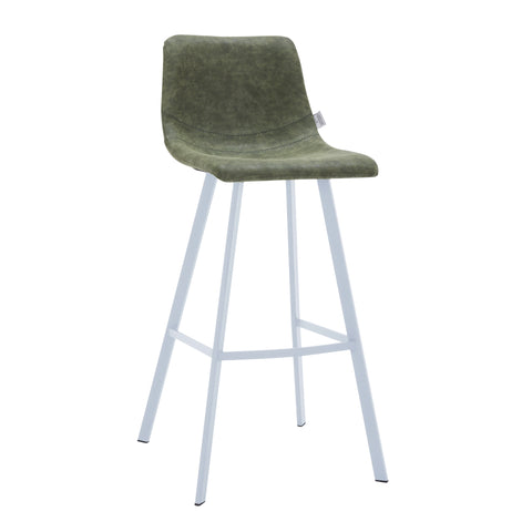 Elland Modern Upholstered Leather Bar Stool With Black/White Iron Legs & Footrest