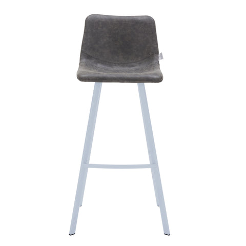 Elland Modern Upholstered Leather Bar Stool With Black/White Iron Legs & Footrest