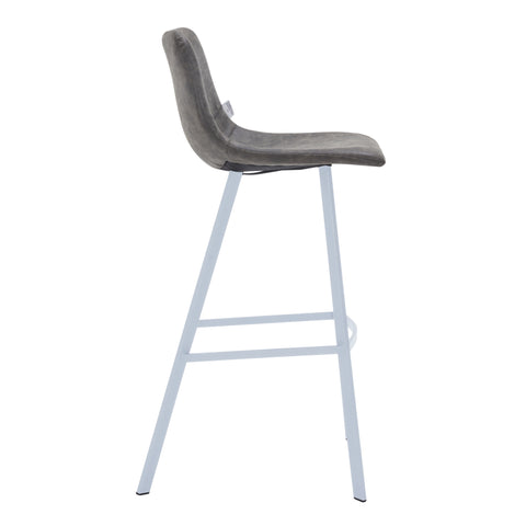 Elland Modern Upholstered Leather Bar Stool With Black/White Iron Legs & Footrest