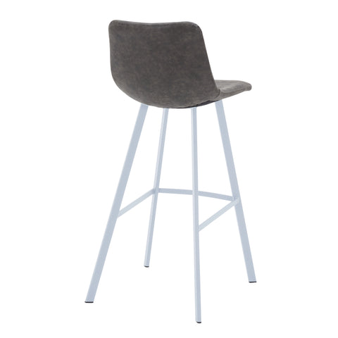 Elland Modern Upholstered Leather Bar Stool With Black/White Iron Legs & Footrest