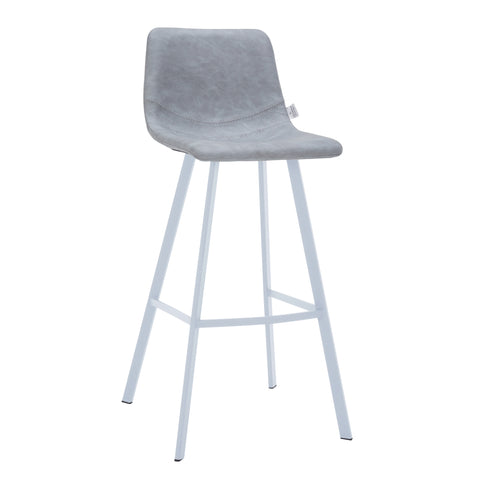 Elland Modern Upholstered Leather Bar Stool With Black/White Iron Legs & Footrest