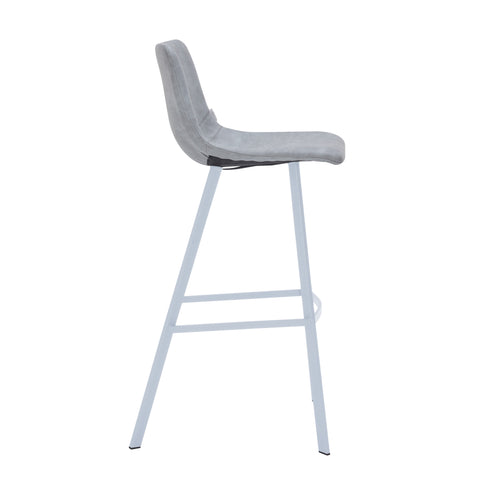 Elland Modern Upholstered Leather Bar Stool With Black/White Iron Legs & Footrest