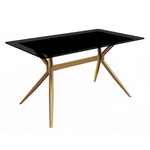 Elega Rectangular Dining Table with Sintered Stone/Glass Rectangular Top and Gold Stainless Steel Base