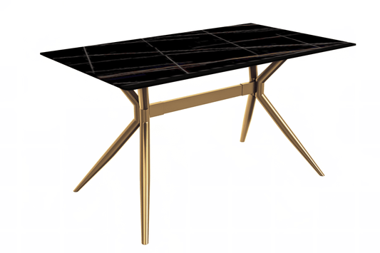 Elega Rectangular Dining Table with Sintered Stone/Glass Rectangular Top and Gold Stainless Steel Base