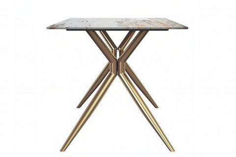 Elega Rectangular Dining Table with Sintered Stone or Glass Rectangular Top and Stainless Steel Base