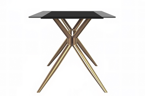 Elega Rectangular Dining Table with Sintered Stone/Glass Rectangular Top and Gold Stainless Steel Base