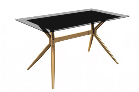 Elega Rectangular Dining Table with Sintered Stone/Glass Rectangular Top and Gold Stainless Steel Base