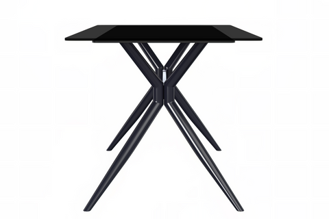 Elega Rectangular Dining Table with Sintered Stone/Glass Rectangular Top and Black Stainless Steel Base