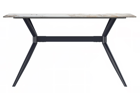 Elega Rectangular Dining Table with Sintered Stone/Glass Rectangular Top and Black Stainless Steel Base