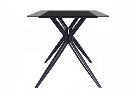 Elega Rectangular Dining Table with Sintered Stone/Glass Rectangular Top and Black Stainless Steel Base