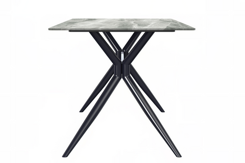 Elega Rectangular Dining Table with Sintered Stone/Glass Rectangular Top and Black Stainless Steel Base