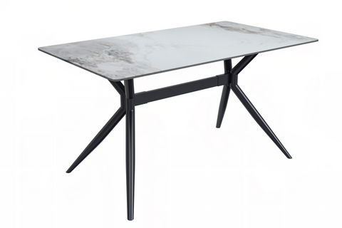 Elega Rectangular Dining Table with Sintered Stone/Glass Rectangular Top and Black Stainless Steel Base