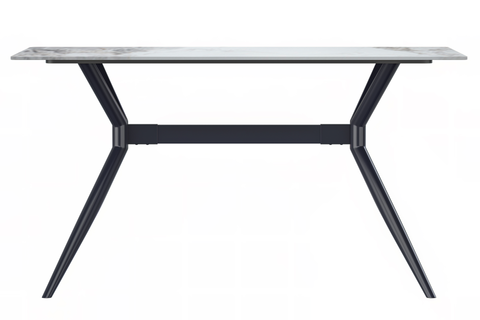 Elega Rectangular Dining Table with Sintered Stone/Glass Rectangular Top and Black Stainless Steel Base