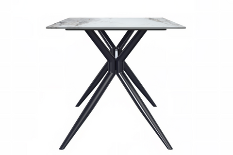 Elega Rectangular Dining Table with Sintered Stone/Glass Rectangular Top and Black Stainless Steel Base