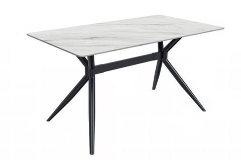 Elega Rectangular Dining Table with Sintered Stone/Glass Rectangular Top and Black Stainless Steel Base