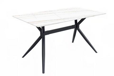 Elega Rectangular Dining Table with Sintered Stone/Glass Rectangular Top and Black Stainless Steel Base