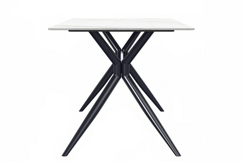 Elega Rectangular Dining Table with Sintered Stone/Glass Rectangular Top and Black Stainless Steel Base